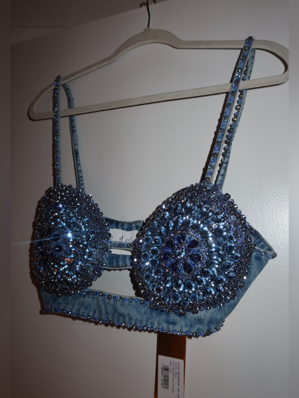 PatBO Crystal Beaded Denim Bustier Top NWT